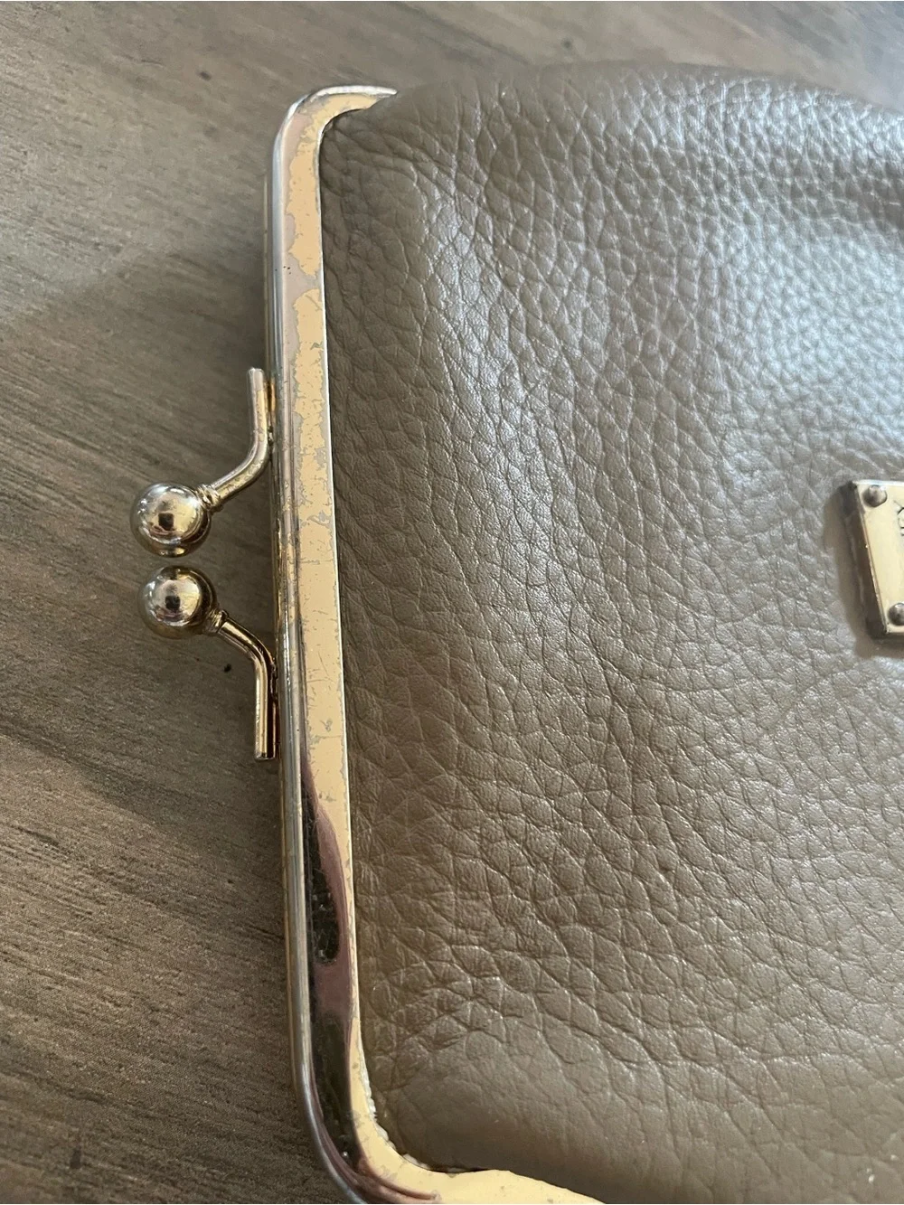 Dooney & Bourke Tan Pebbled Leather Kiss lock Clutch/change/Card wallet 6” X 6”